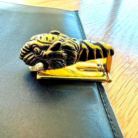 Vintage Gucci Tiger Head Black Leather Bi-Fold Wallet - Rare - Picture 2 of 14